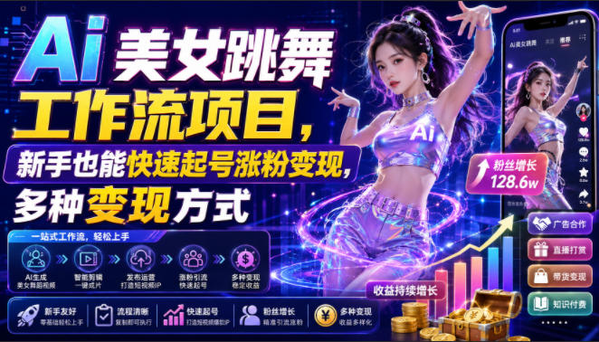 Ai美女跳舞工作流项目，新手也能快速起号涨粉变现，多种变现方式-点子口袋网