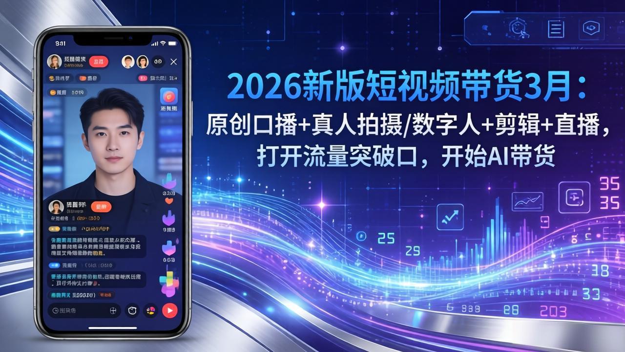 2026新版短视频带货3月：原创口播+真人拍摄/数字人+剪辑+直播，打开流量突破口，开始AI带货-点子口袋网
