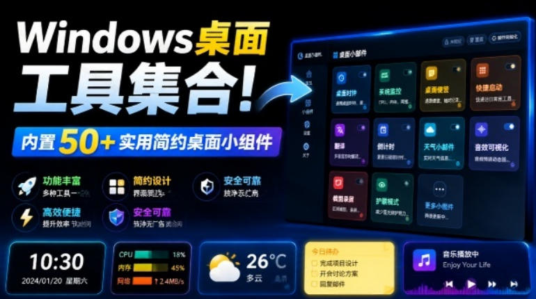 Windows桌面工具集合！内置50+实用简约桌面小组件，含截图、录屏、翻译、天气等，多秘工具箱-点子口袋网