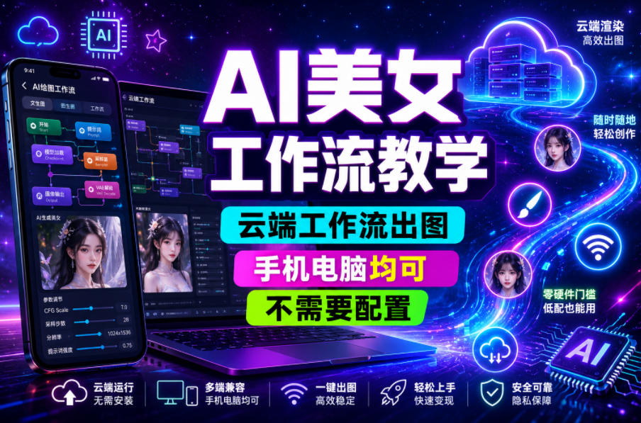 AI美女工作流教学，云端工作流出图，手机电脑均可，不需要配置，快速起号涨粉-点子口袋网