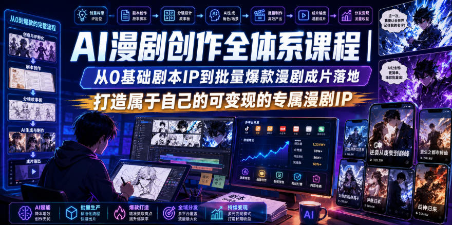 AI漫剧创作全体系课程｜从0基础剧本IP到批量爆款漫剧成片落地，打造属于自己的可变现的专属漫剧IP-点子口袋网