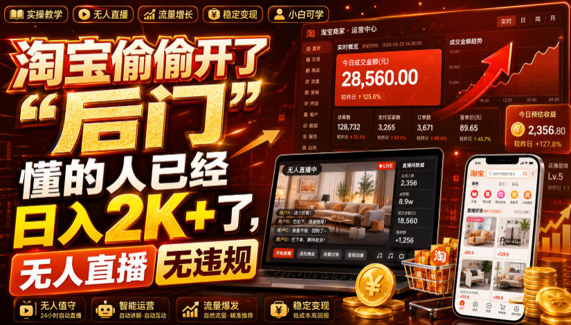 淘宝偷偷开了“后门”，懂的人已经日入2K+了，无人直播无违规，一台电脑=一家24小时营业的线上门店【揭秘】-点子口袋网