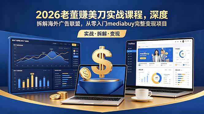 （18935期）2026老董赚美刀实战课程，深度拆解海外广告联盟，从零入门mediabuy完整变现项目-点子口袋网