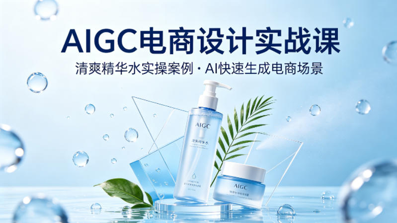 AIGC电商设计实战课，以清爽精华水为实操案例，教你用AI快速生成电商场景-点子口袋网