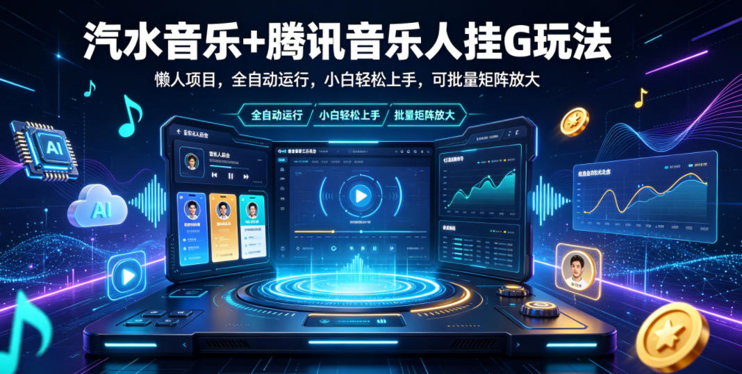 汽水音乐+腾讯音乐人挂G玩法，懒人项目，全自动运行，小白轻松上手，可批量矩阵放大【揭秘】-点子口袋网