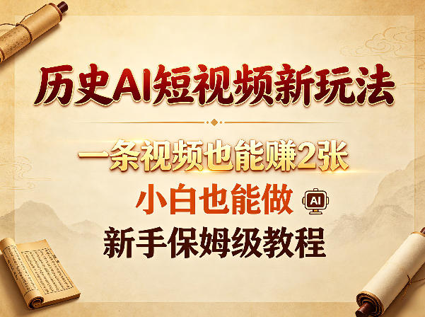 历史AI短视频新玩法，一条视频也能賺2张，小白也能做，新手保姆级教程-点子口袋网