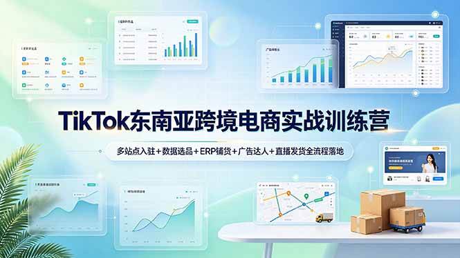 （19155期）TikTok东南亚跨境电商实战训练营：多站点入驻+数据选品+ERP铺货+广告达人+直播发货全流程落地-点子口袋网