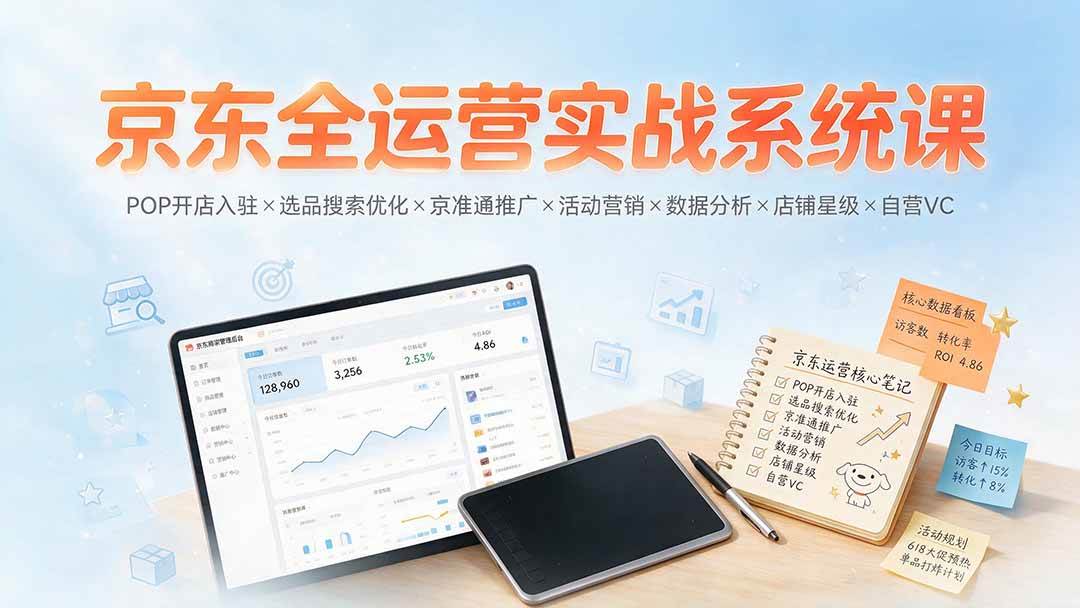 （19581期）京东全运营实战系统课：POP开店入驻×选品搜索优化×京准通推广×活动营销×数据分析×店铺星级×自营VC-点子口袋网