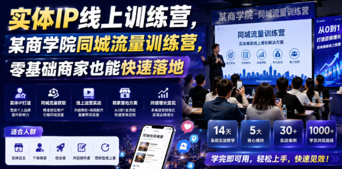 实体IP线上训练营，某商学院同城流量训练营，零基础商家也能快速落地-点子口袋网