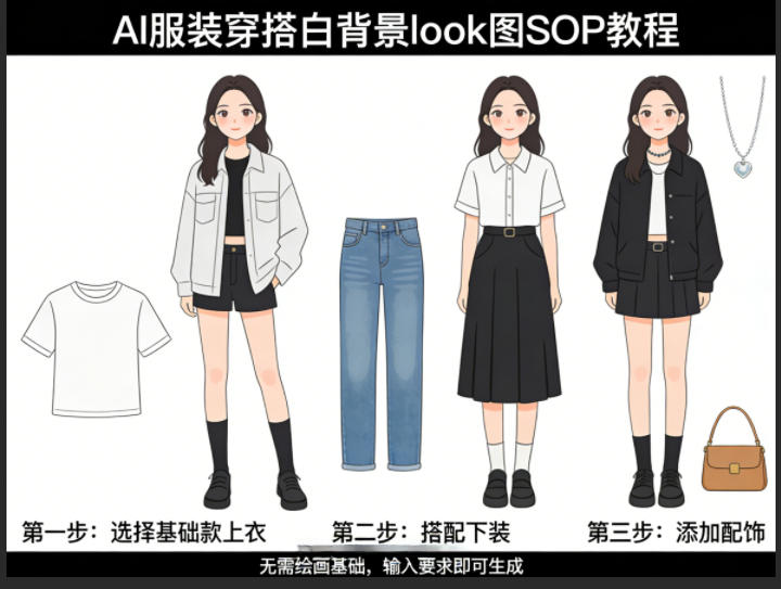 AI服装穿搭白背景look图SOP教程，不用会画画，提几句具体要求，AI就能还你一个奇迹-点子口袋网