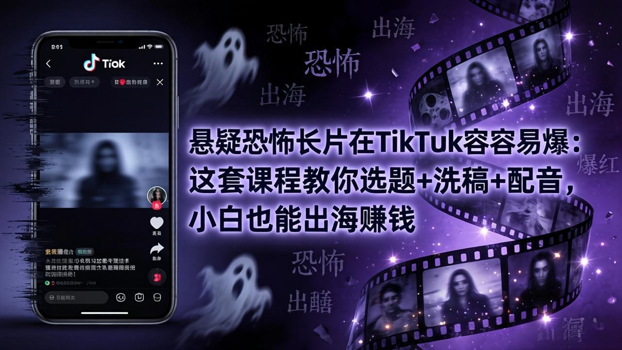 悬疑恐怖长片在TikTok最容易爆：这套课程教你选题+洗稿+配音，小白也能出海赚钱-点子口袋网