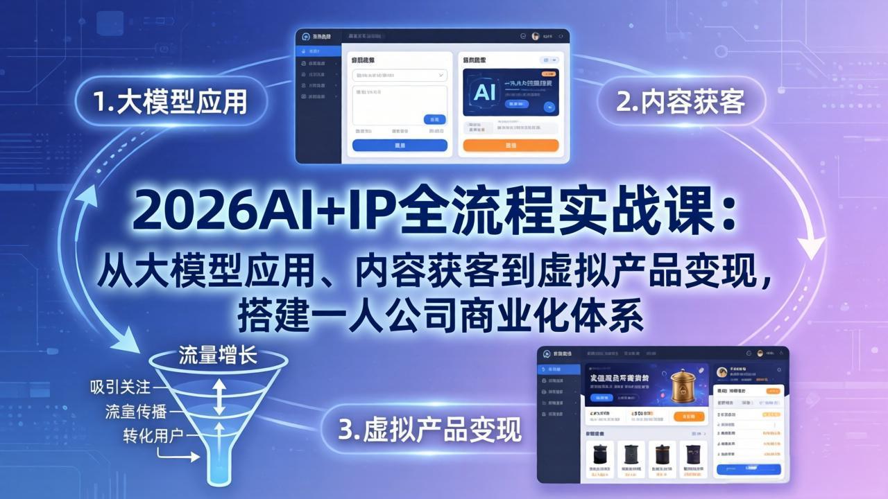 2026AI+IP全流程实战课：从大模型应用、内容获客到虚拟产品变现，搭建一人公司商业化体系-点子口袋网