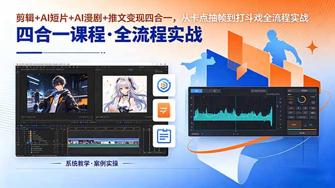 剪辑+AI短片+AI漫剧+推文变现四合一，从卡点抽帧到打斗戏全流程实战-点子口袋网
