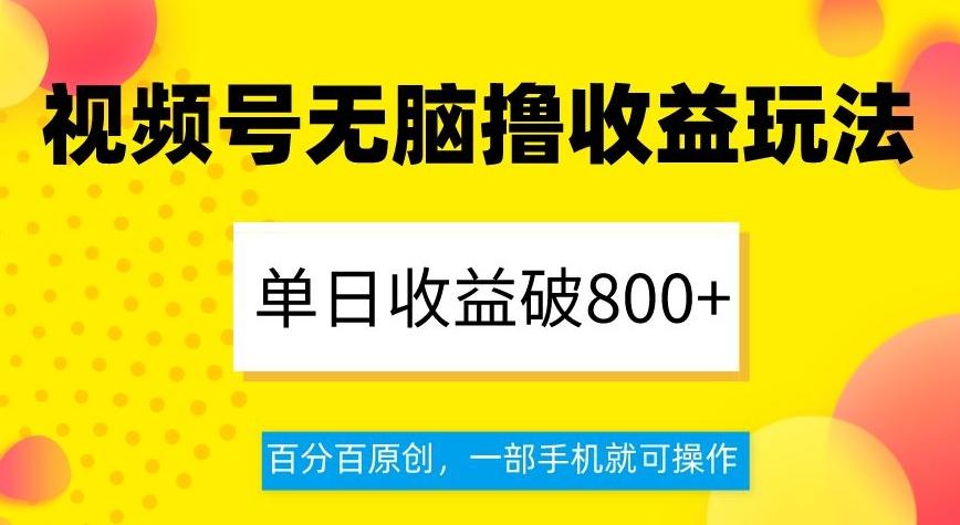 视频号无脑撸收益玩法，单日收益破800+，百分百原创，一部手机就可操作【揭秘】-点子口袋网