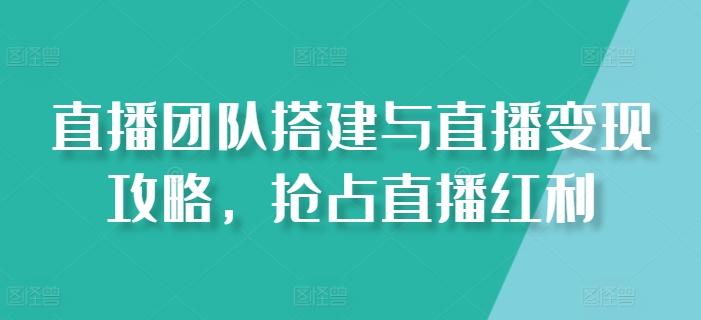 直播团队搭建与直播变现攻略，抢占直播红利-点子口袋网