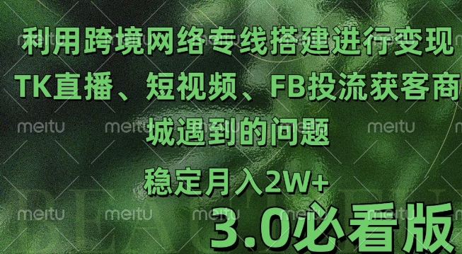 利用跨境电商网络及搭建TK直播、短视频、FB投流获客以及商城遇到的问题进行变现3.0必看版【揭秘】-点子口袋网