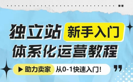 独立站新手入门体系化运营教程，助力独立站卖家从0-1快速入门!-点子口袋网