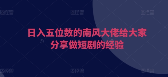 日入五位数的南风大佬给大家分享做短剧的经验-点子口袋网