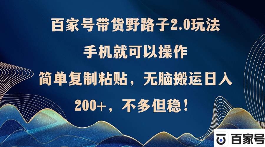 百家号带货野路子2.0玩法，手机就可以操作，简单复制粘贴，无脑搬运日...-点子口袋网