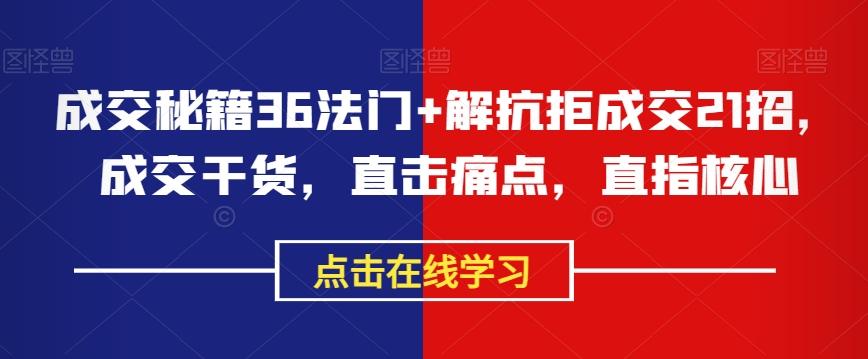 成交秘籍36法门+解抗拒成交21招，成交干货，直击痛点，直指核心-点子口袋网