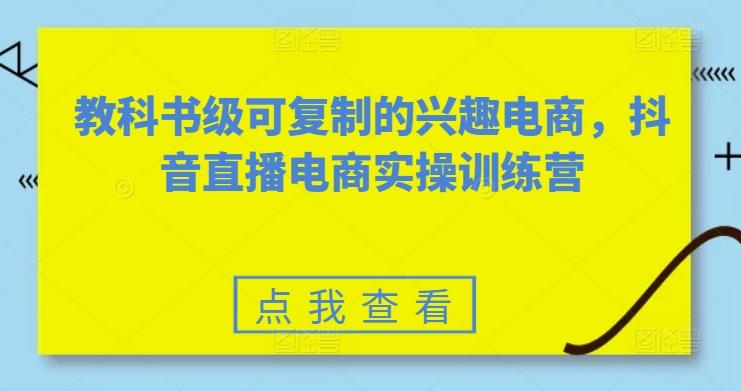 教科书级可复制的兴趣电商，抖音直播电商实操训练营-点子口袋网