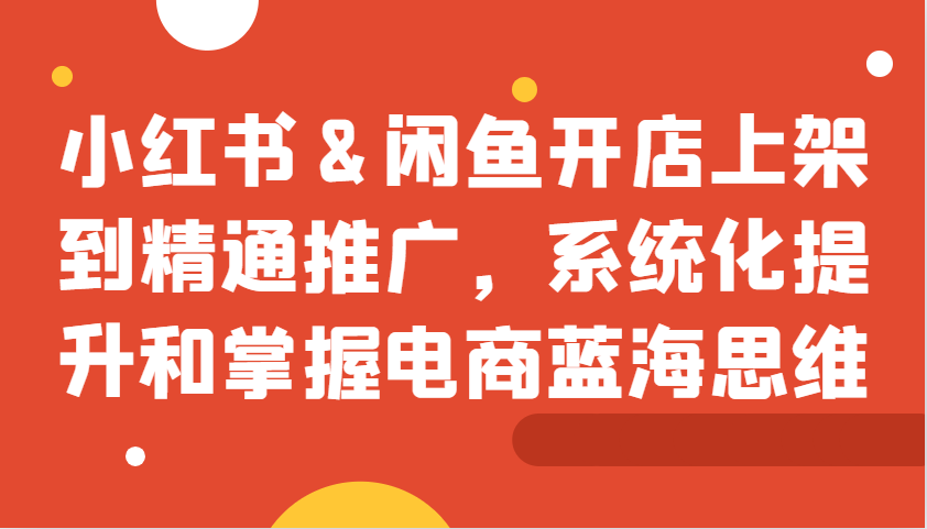 小红书&闲鱼开店上架到精通推广，系统化提升和掌握电商蓝海思维-点子口袋网