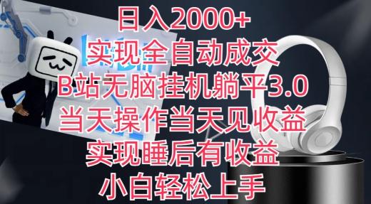 日入2000+，实现全自动成交，B站无脑挂机躺平3.0，当天操作当天见收益，实现睡后有收益【揭秘】-点子口袋网