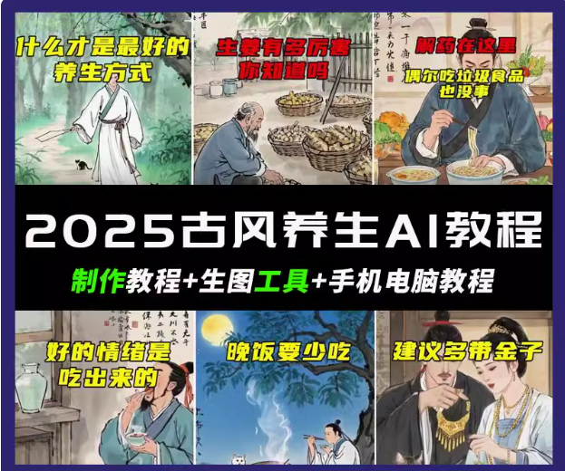 抖音AI古风养生视频教程日入五张 轻松涨粉 10W+-点子口袋网