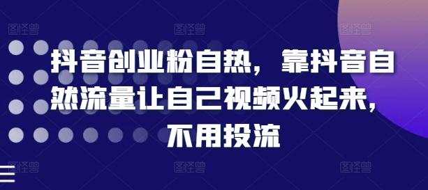 抖音创业粉自热，靠抖音自然流量让自己视频火起来，不用投流-点子口袋网