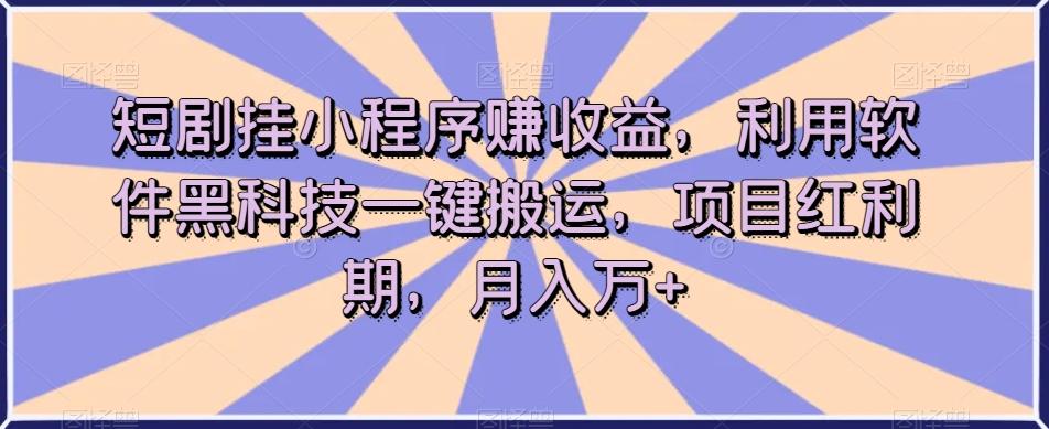 短剧挂小程序赚收益，利用软件黑科技一键搬运，项目红利期，月入万+【揭秘】-点子口袋网