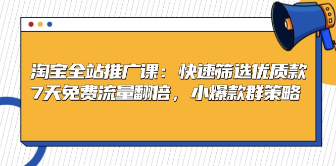 淘宝全站推广课：快速筛选优质款，7天免费流量翻倍，小爆款群策略-点子口袋网
