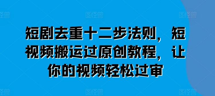 短剧去重十二步法则，短视频搬运过原创教程，让你的视频轻松过审-点子口袋网