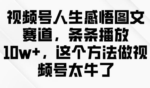 视频号人生感悟图文赛道，条条播放10w+，这个方法做视频号太牛了-点子口袋网