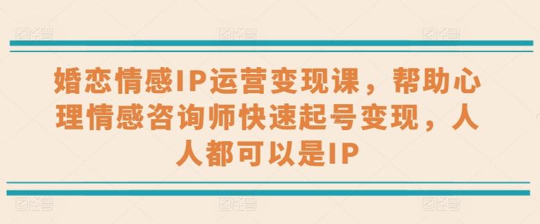 婚恋情感IP运营变现课，帮助心理情感咨询师快速起号变现，人人都可以是IP-点子口袋网