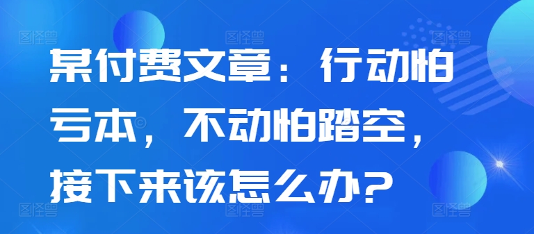 某付费文章：行动怕亏本，不动怕踏空，接下来该怎么办?-点子口袋网