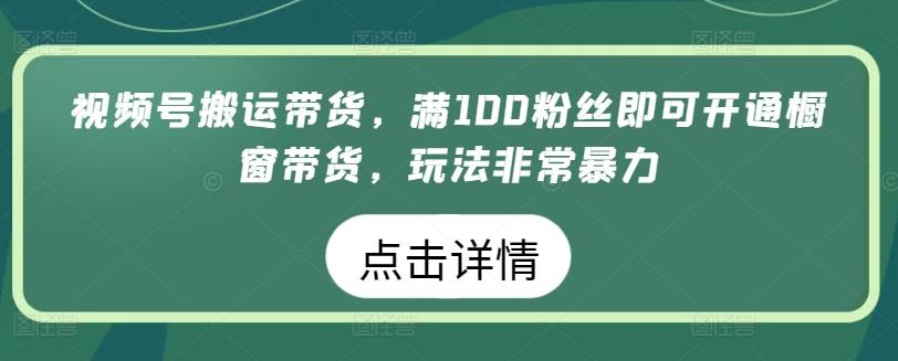 视频号搬运带货，满100粉丝即可开通橱窗带货，玩法非常暴力【揭秘】-点子口袋网