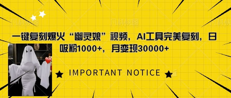 一键复刻爆火“幽灵娘”视频，AI工具完美复刻，日吸粉1000+，月变现过W-点子口袋网