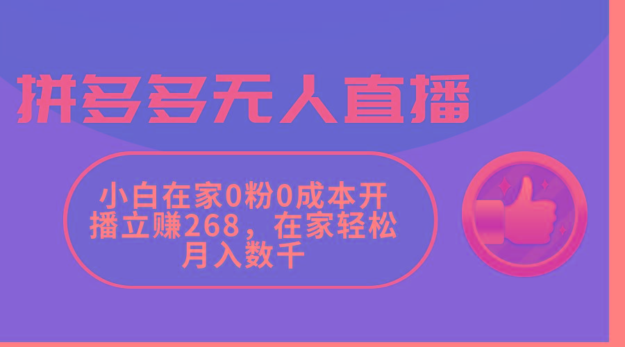 拼多多无人直播，小白在家0粉0成本开播立赚268，在家轻松月入数千-点子口袋网