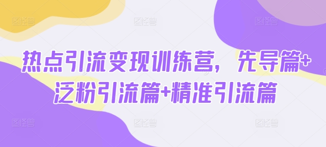 热点引流变现训练营，先导篇+泛粉引流篇+精准引流篇-点子口袋网