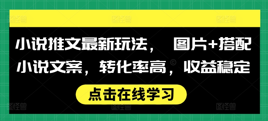 小说推文最新玩法， 图片+搭配小说文案，转化率高，收益稳定-点子口袋网