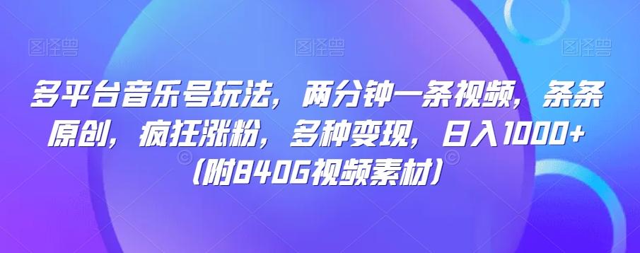 多平台音乐号玩法，两分钟一条视频，条条原创，疯狂涨粉，多种变现，日入1000+-点子口袋网