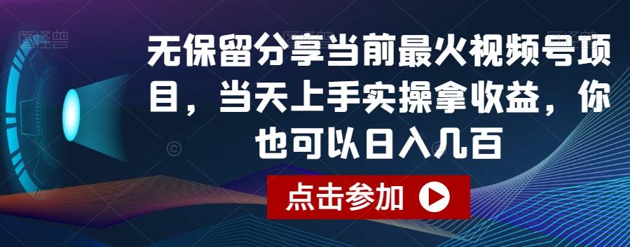 无保留分享当前最火视频号项目，当天上手实操拿收益，你也可以日入几百【揭秘】-点子口袋网