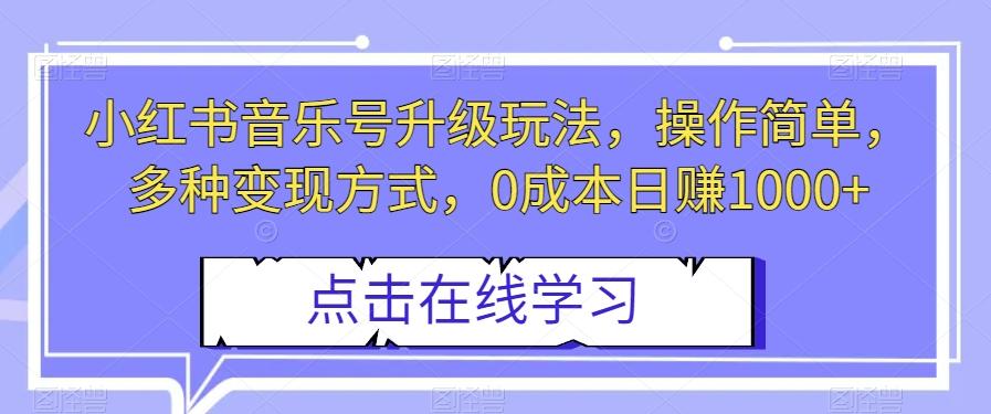 小红书音乐号升级玩法，操作简单，多种变现方式，0成本日赚1000+【揭秘】-点子口袋网