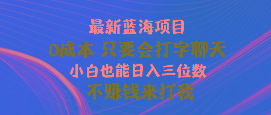 最新蓝海项目 0成本 只要会打字聊天 小白也能日入三位数 不赚钱来打我-点子口袋网