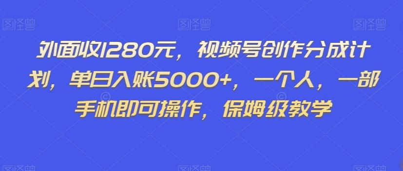 外面收1280元，视频号创作分成计划，单日入账5000+，一个人，一部手机即可操作，保姆级教学【揭秘】-点子口袋网