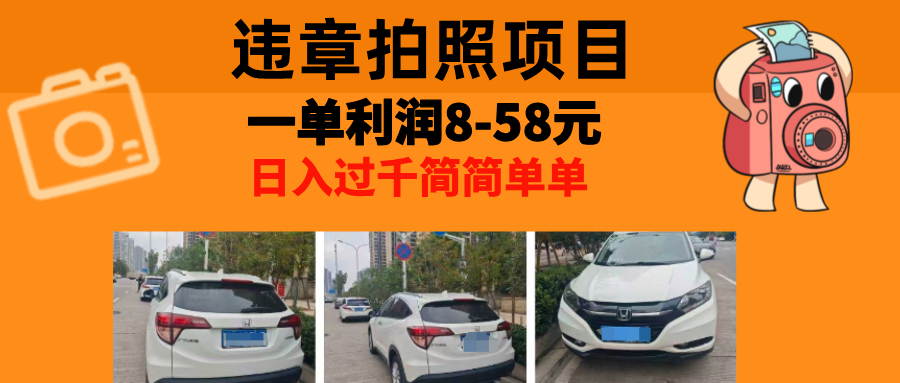 最强副业，违章拍照，一单利润8-58元，全国大小城市都可做-点子口袋网
