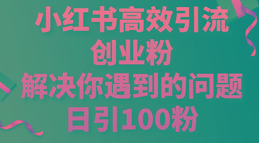 小红书高效引流创业粉，解决你遇到的问题，日引100粉-点子口袋网