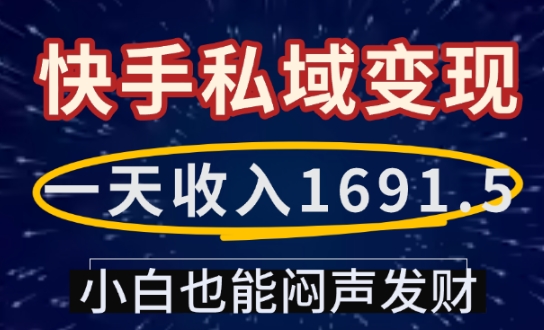 一天收入1691.5，快手私域变现，小白也能闷声发财-点子口袋网