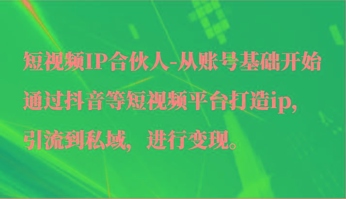 短视频IP合伙人-从账号基础开始通过抖音等短视频平台打造ip，引流到私域，进行变现。-点子口袋网