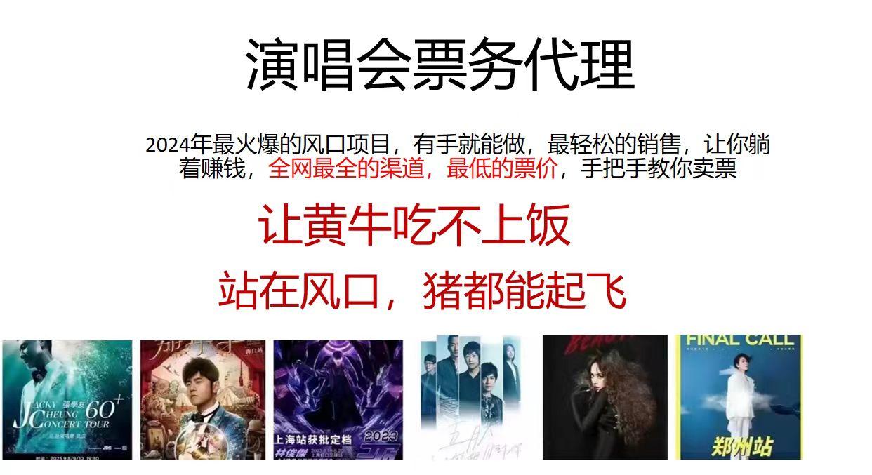 演唱会票务代理，2024年最火爆风口项目，全网最低的票价，小白一分钟上...-点子口袋网